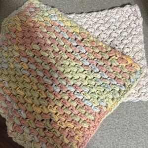 Hand made hot pads or square pads for decor. Not tested for heat resistance